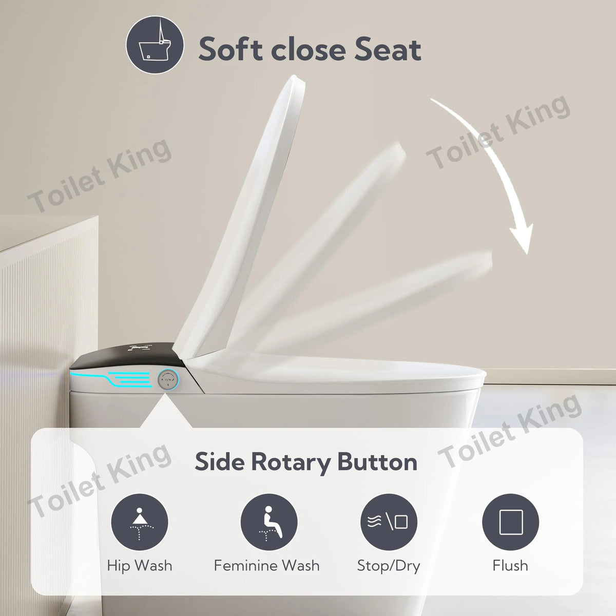 Elongated Smart Toilet With Built-In Bidet, Voice Control, Dryer