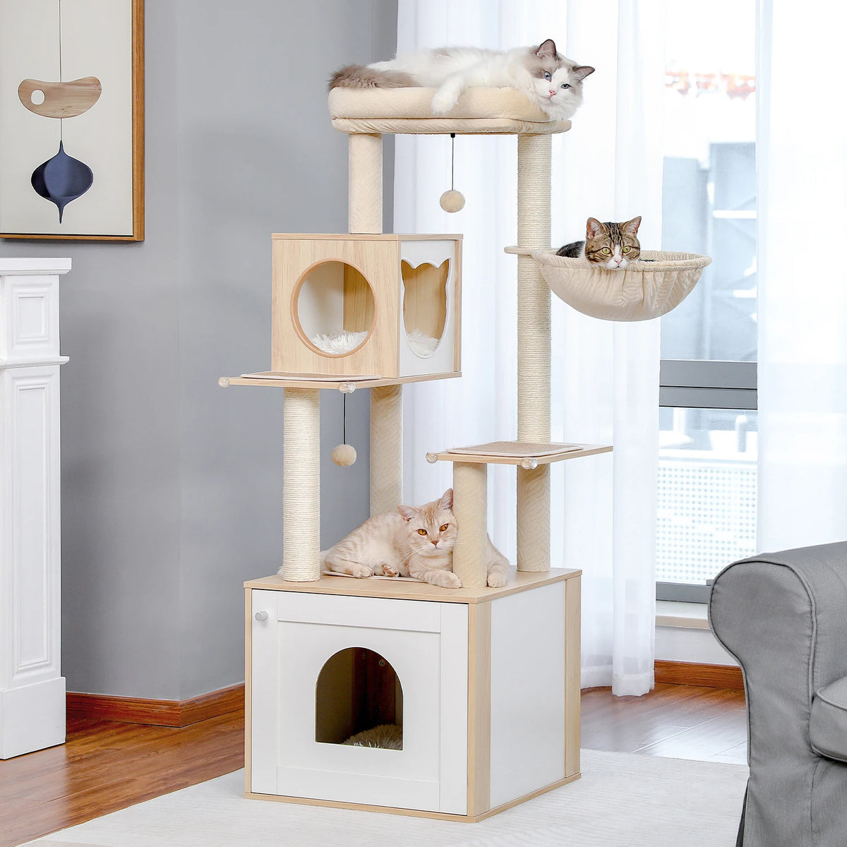 PAWZ Ro Multi-Level Cat Tree With Scratching Posts And Condo