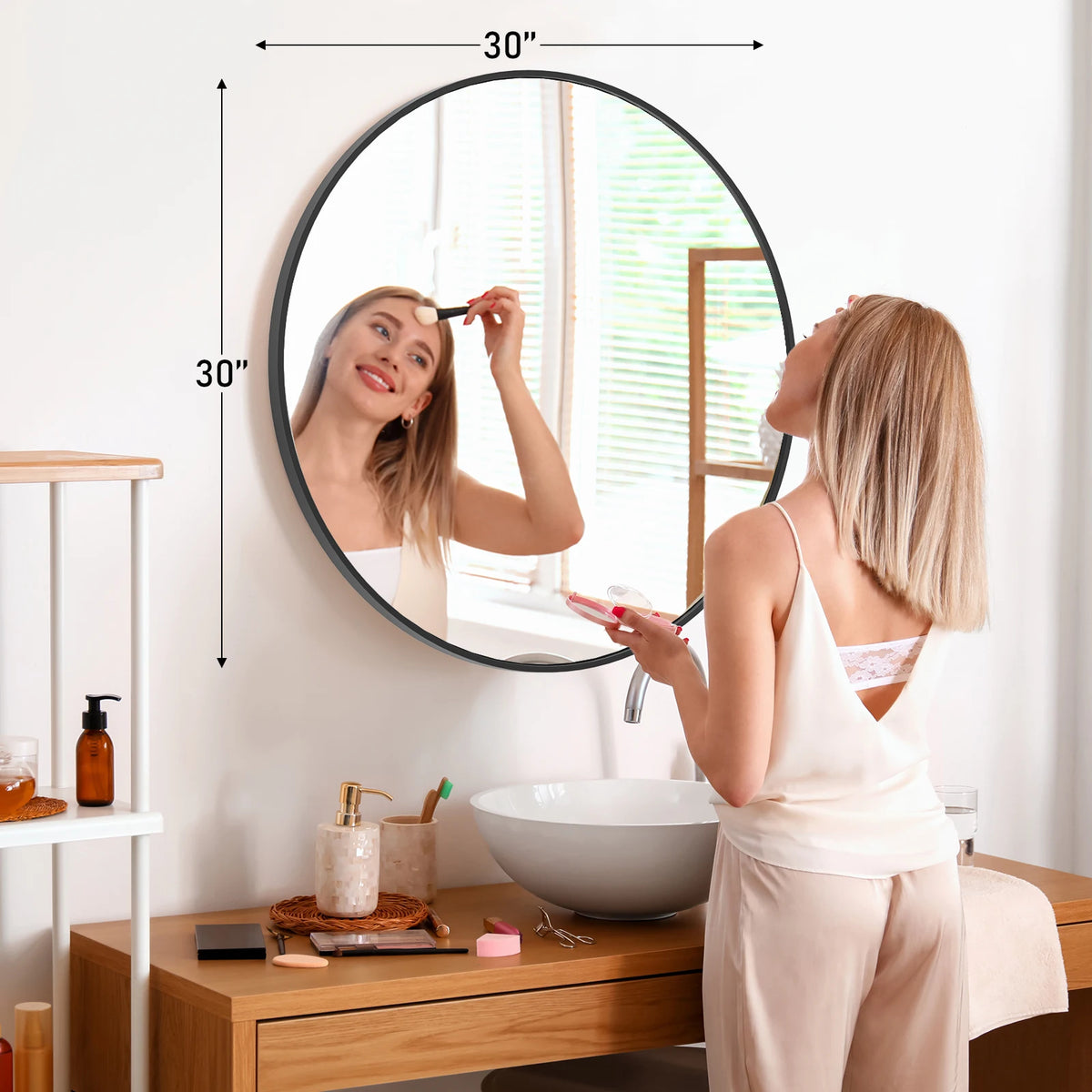 JHK Modern Round Framed Vanity Mirror For Bedroom Living Room