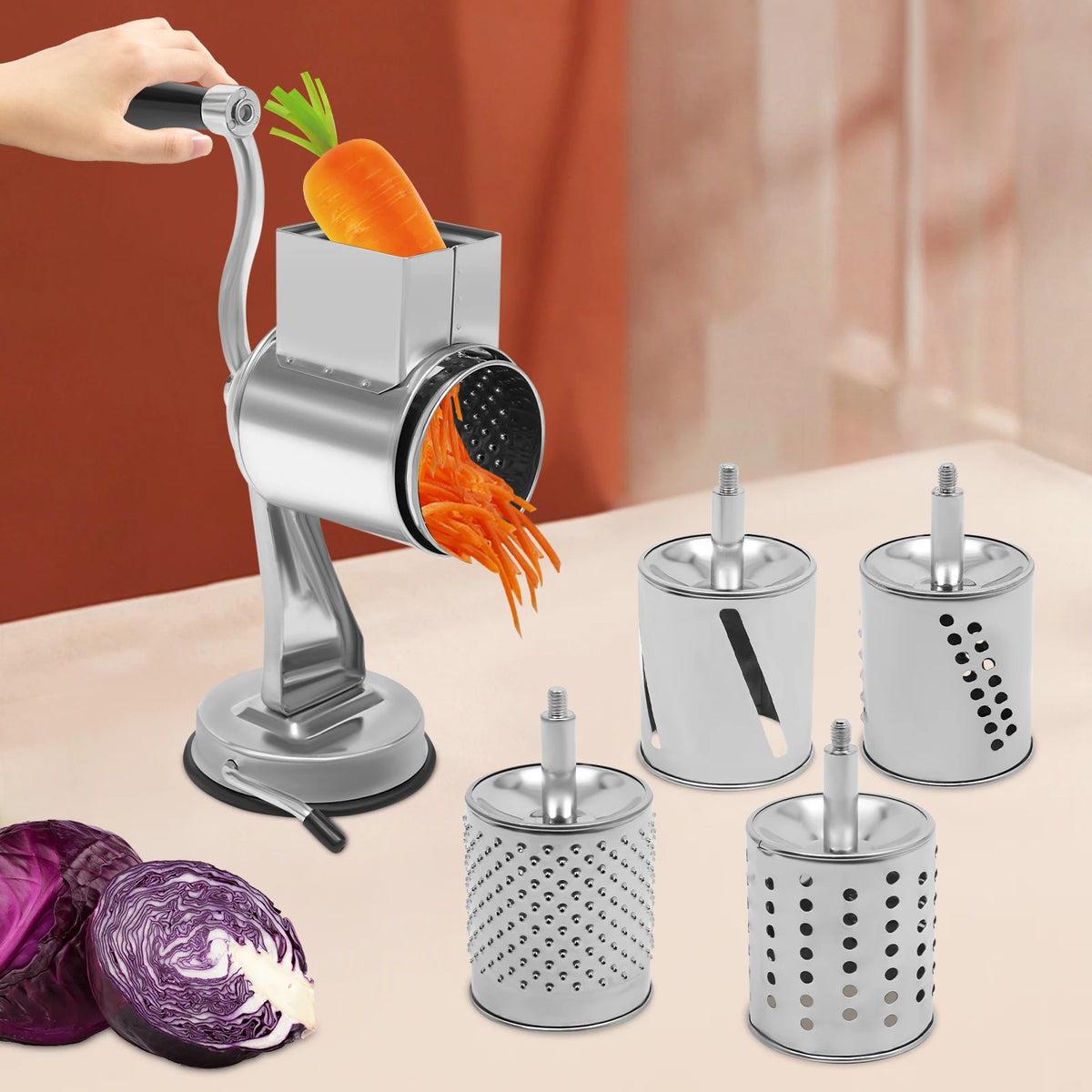 Stainless Steel Rotary Grater With Five Blades For Vegetables