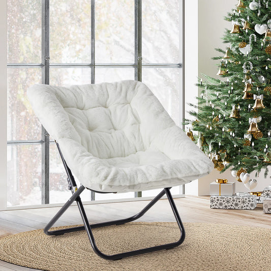 JHK Folding Faux Fur Saucer Chair For Cozy Lounge Seating