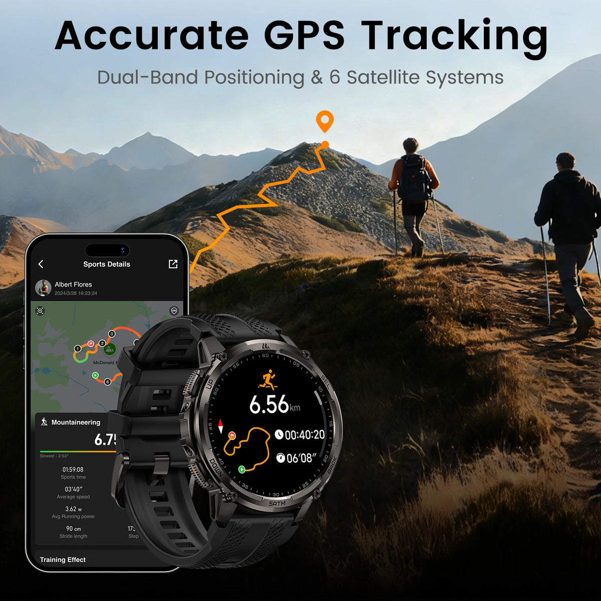 KOSPET Tank T4C Rugged Smartwatch With Dual Band GPS Flashlight
