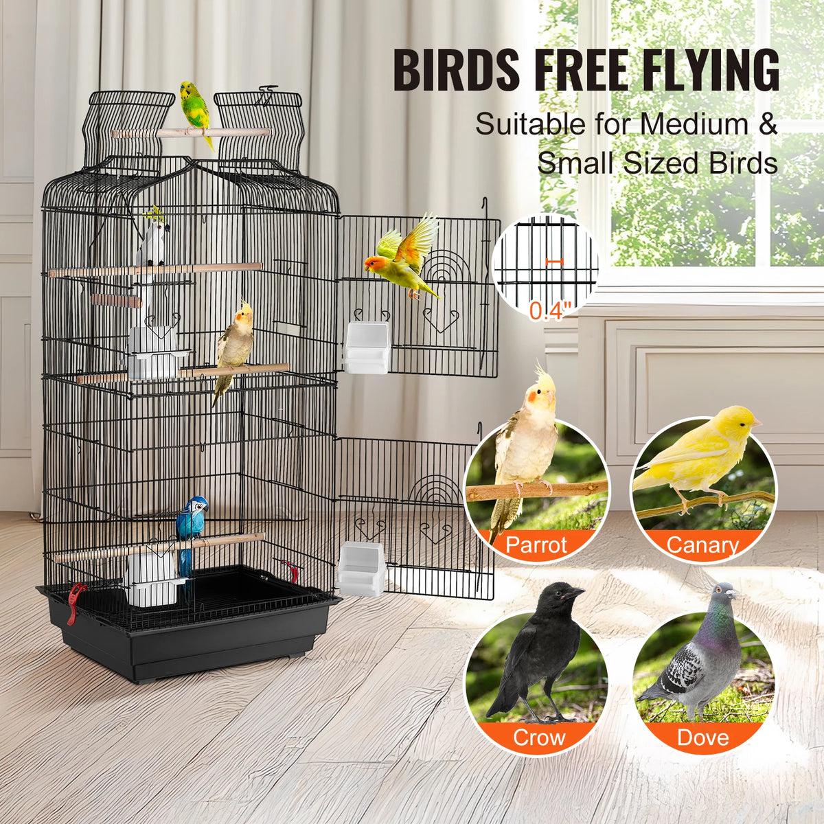 SucceBuy Hanging Bird Cage With Swing And Perch