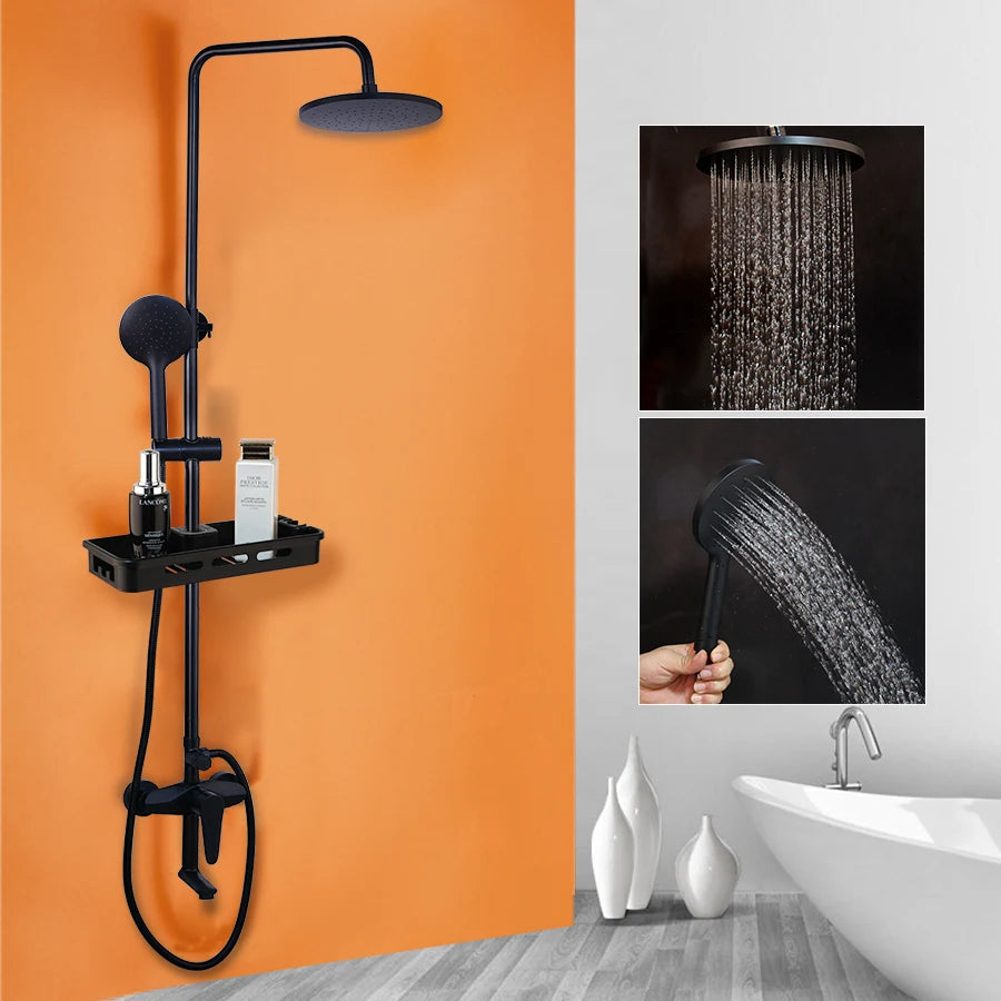 Sinlaku Wall Mount Shower Mixer With Rainfall Head And Shelf