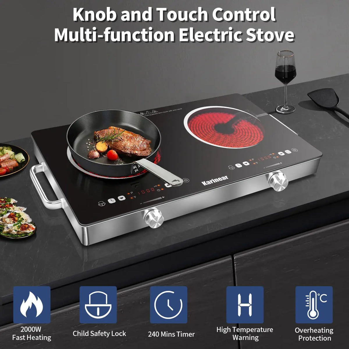 Karinear Two Zone Ceramic Hob With Safety Lock Touch Control