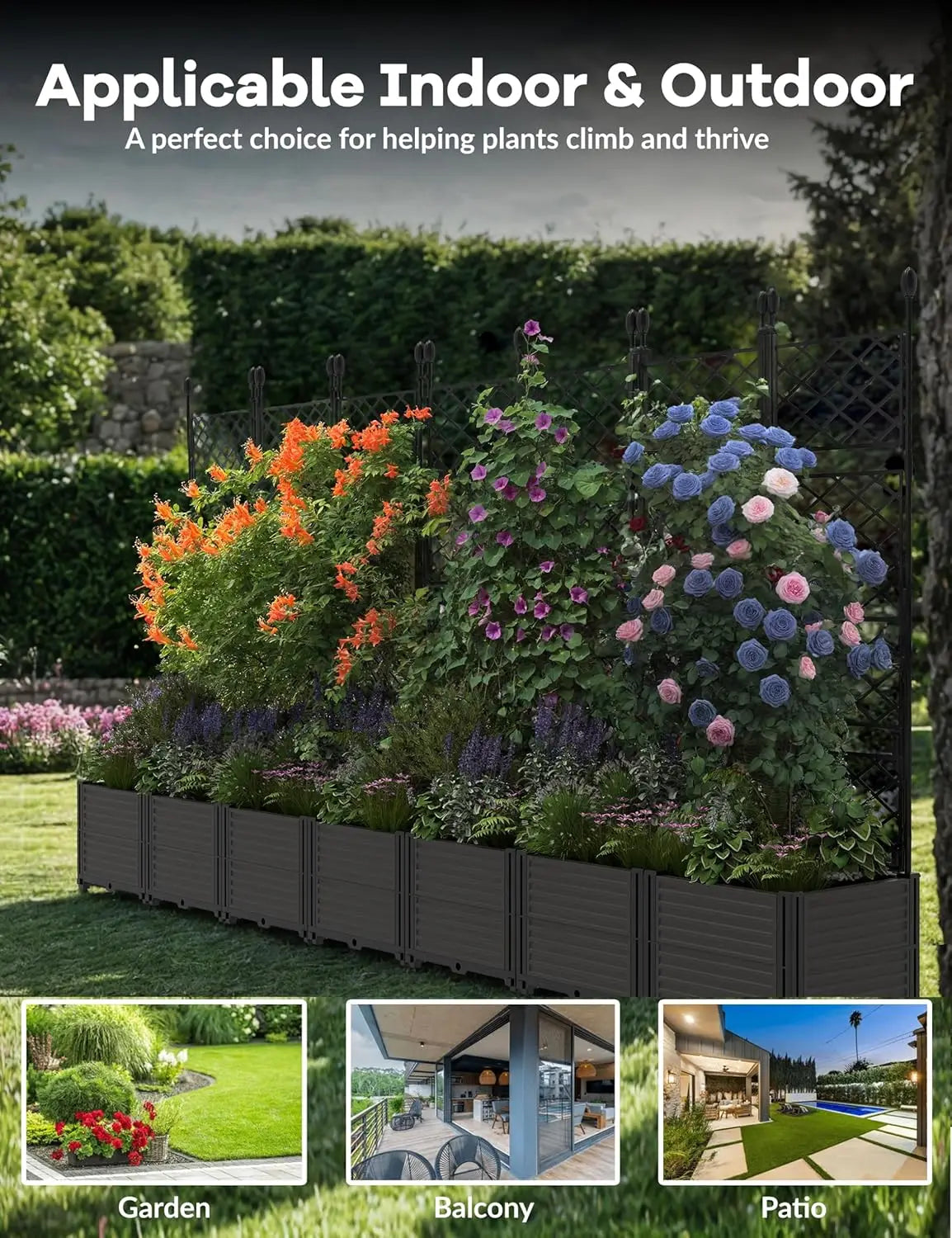 TWISTER CK Plastic Planter Box With Trellis Rack For Patios