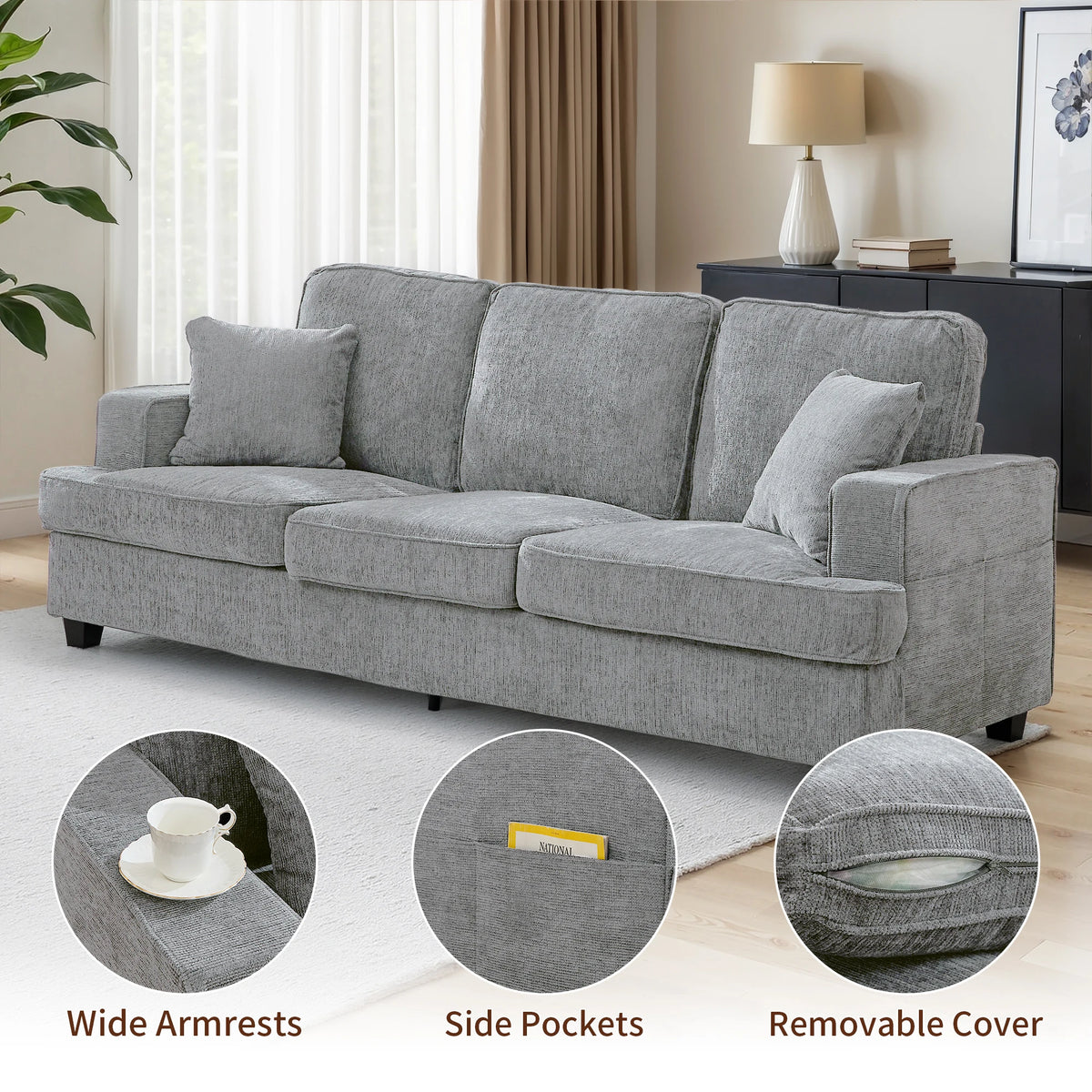 Modern Cloud Couch Sofa With Chenille Fabric And Wood Frame