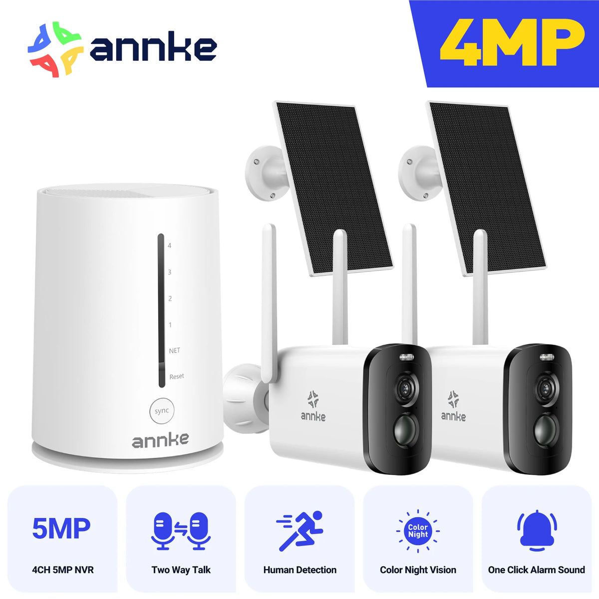 ANNKE 4MP Solar Wireless Security Camera System With NVR