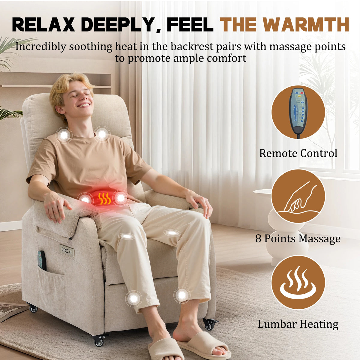 KORSER Power Recliner Chair With Wheels And USB Ports