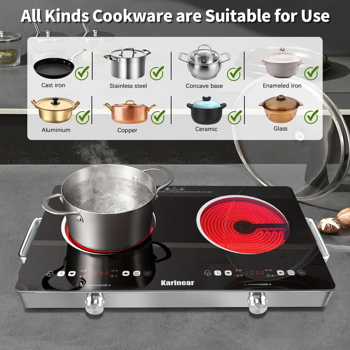 Karinear Two Zone Ceramic Hob With Safety Lock Touch Control