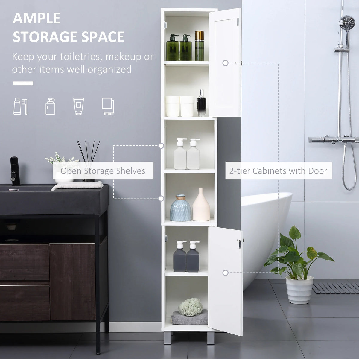 Kleankin Freestanding Bathroom Storage Cabinet With Mirror And Shelves