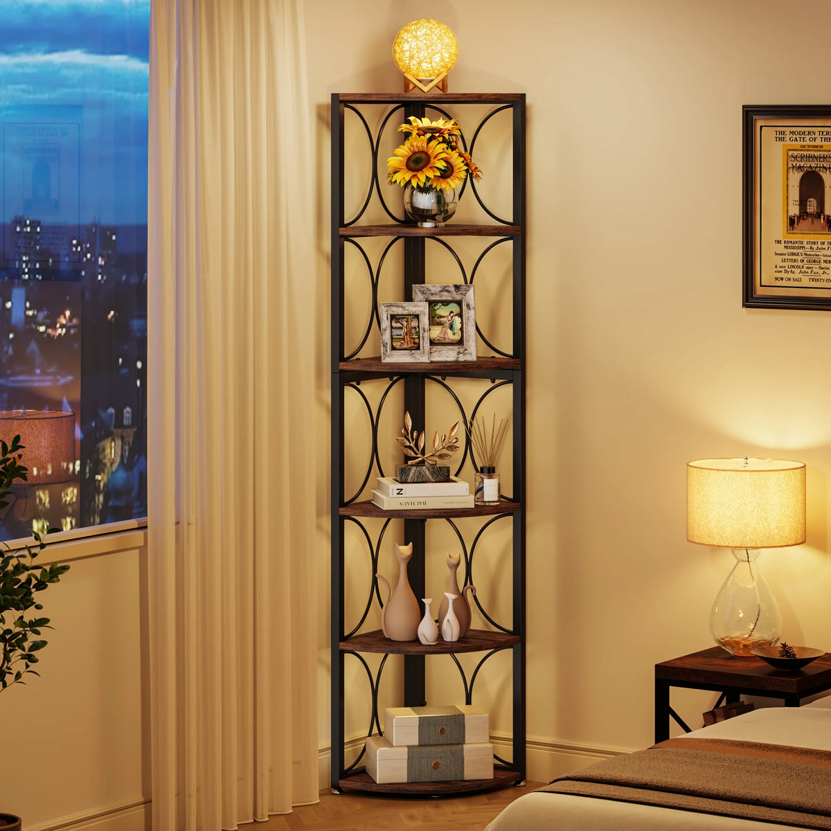 Tribesigns 6 Tier Corner Bookshelf Storage Rack Living Room