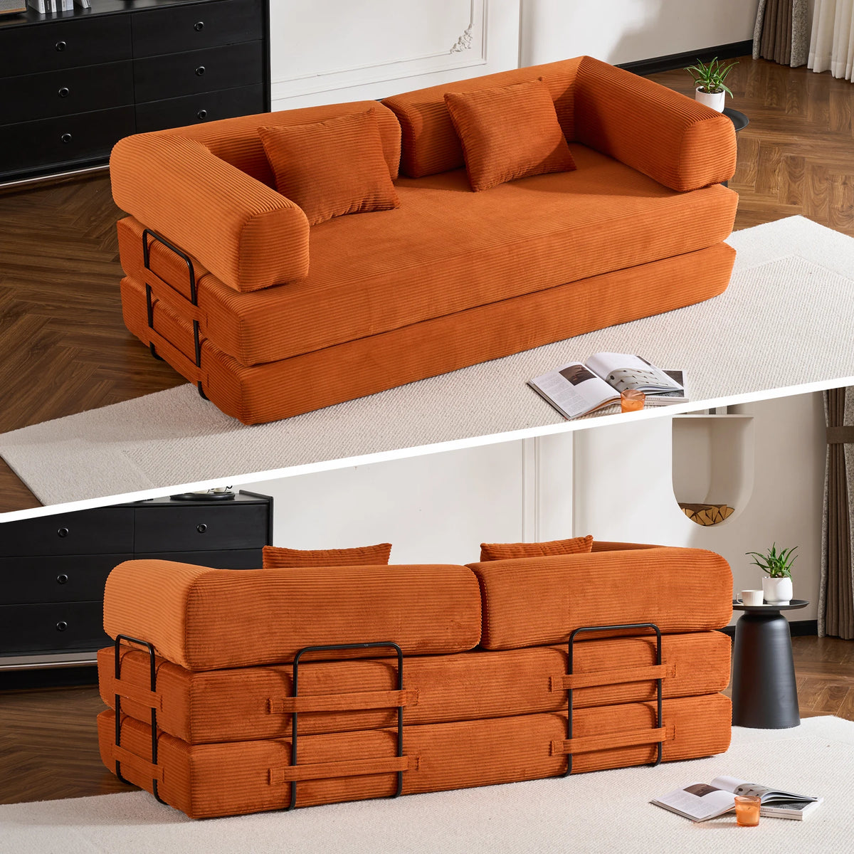 THOLASIS Folding Convertible Sofa Bed Velvet Futon Loveseat Living Room