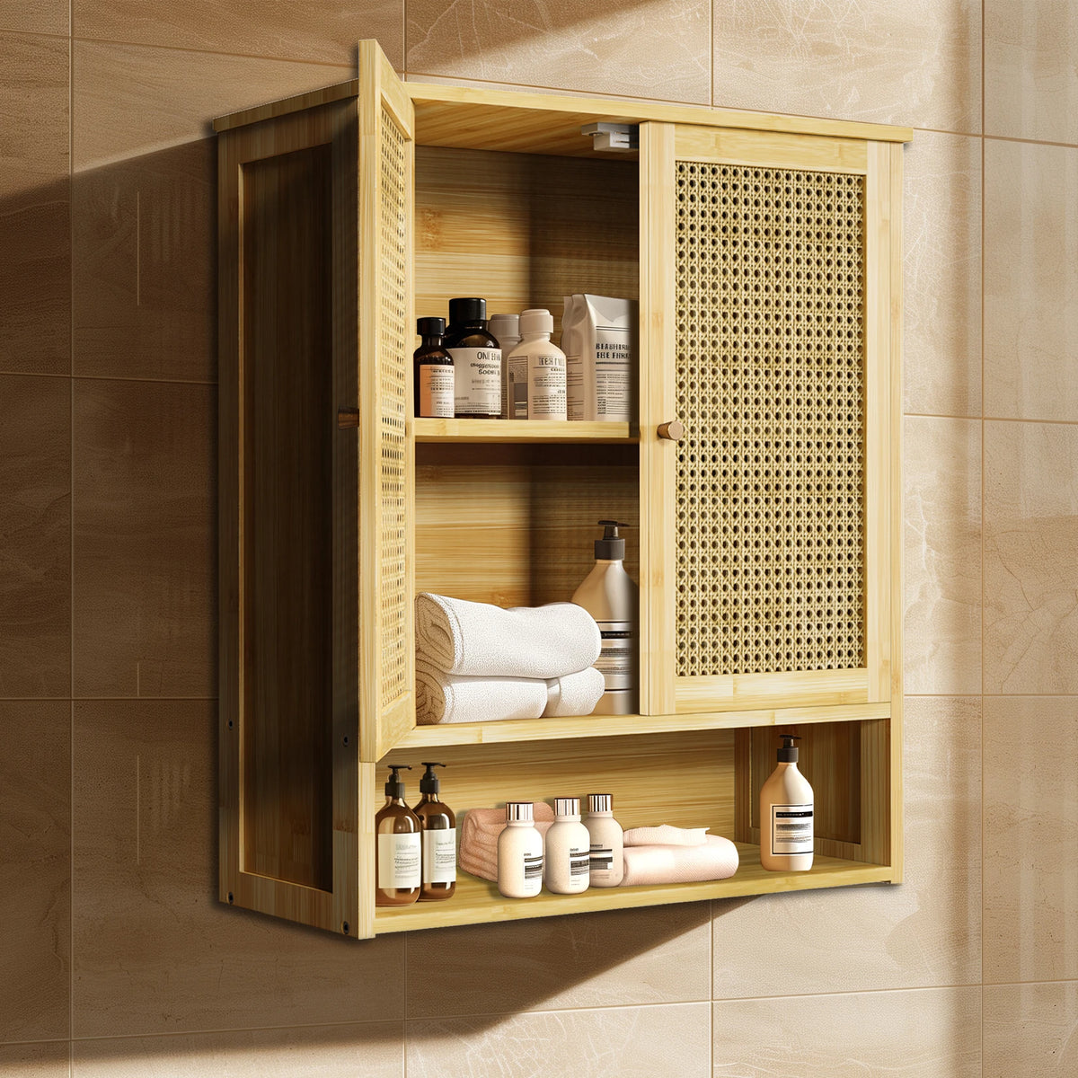 Wisfor Bamboo Wall Mounted Medicine Cabinet With Rattan Doors