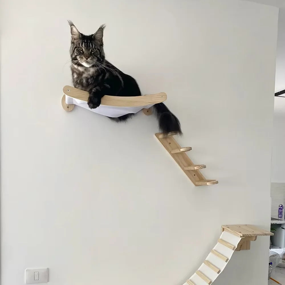 CWV Wall Mounted Cat Hammock And Scratching Stairway Shelf