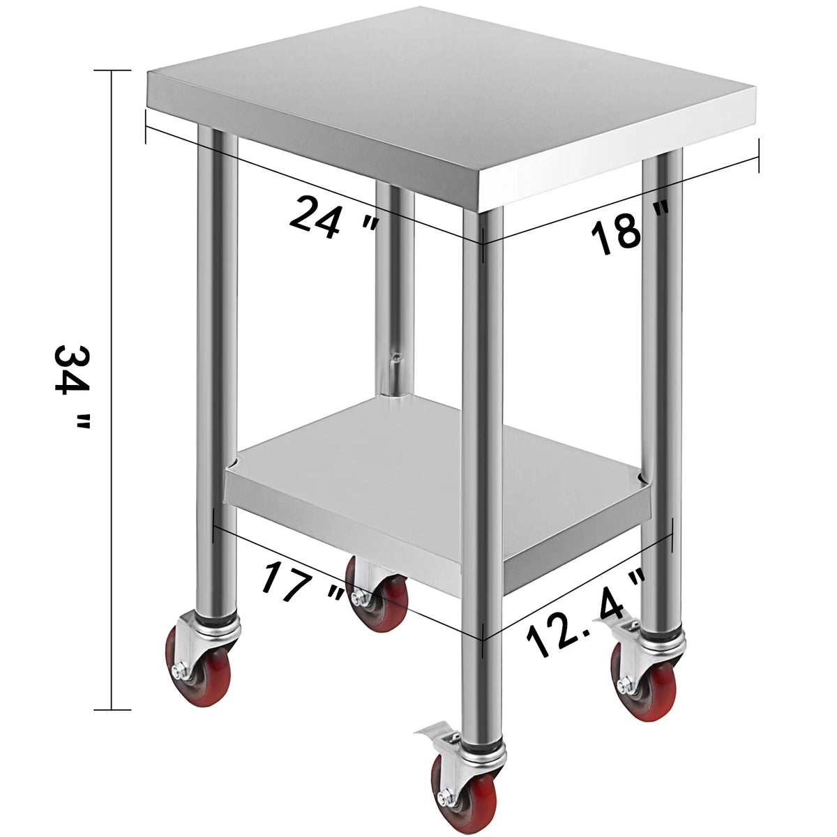 SucceBuy Stainless Steel Kitchen Prep Table Caster Wheels Backsplash