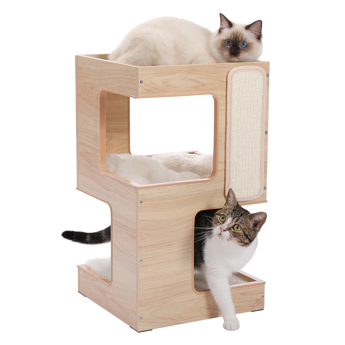 PAWZ Road Modern Wood Cat Condo Removable Mats Scratching Pad