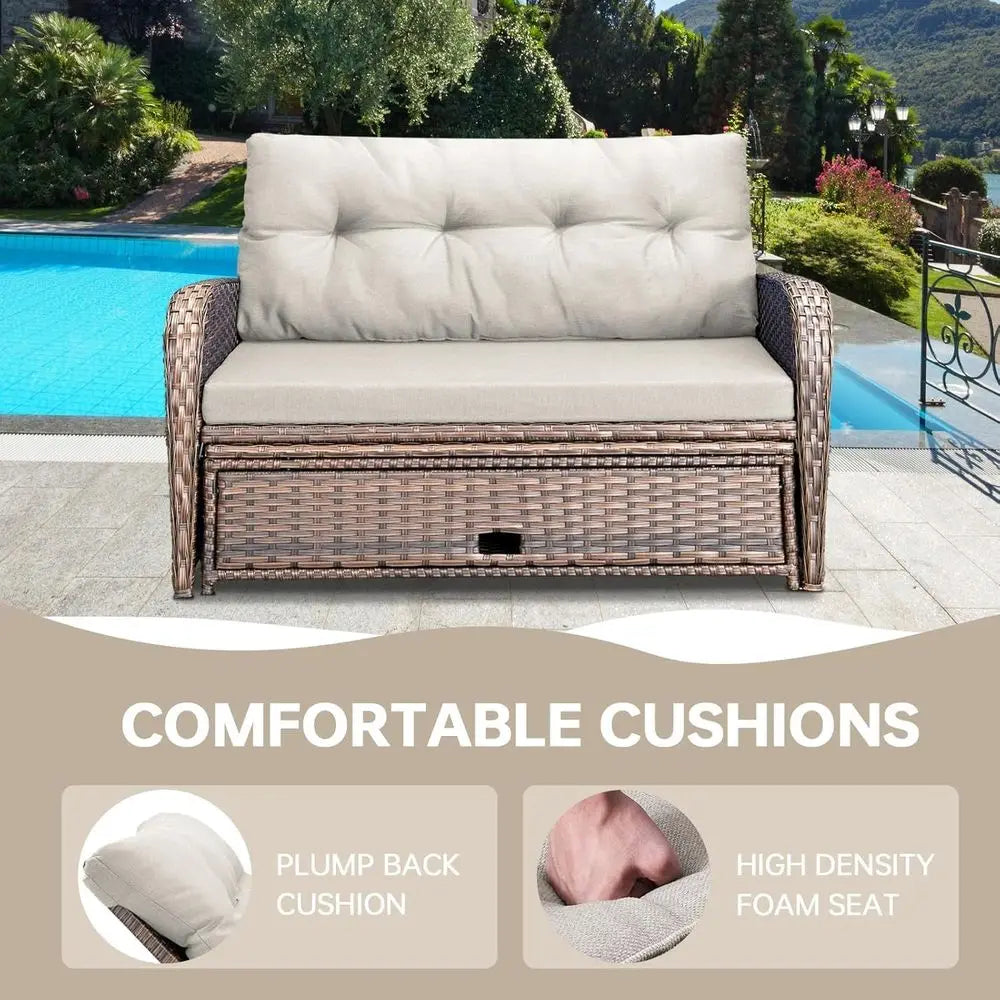 Outdoor Wicker Reclining Daybed With Stowable Side Tray