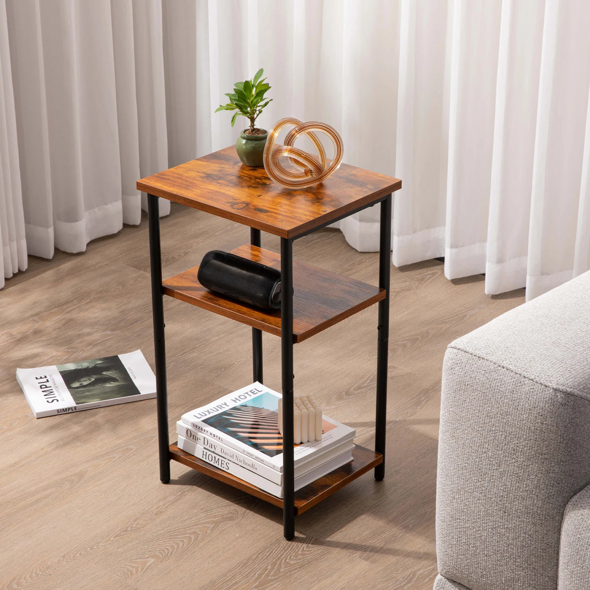 JHK Modern Steel Frame Side Table for Home Living Spaces