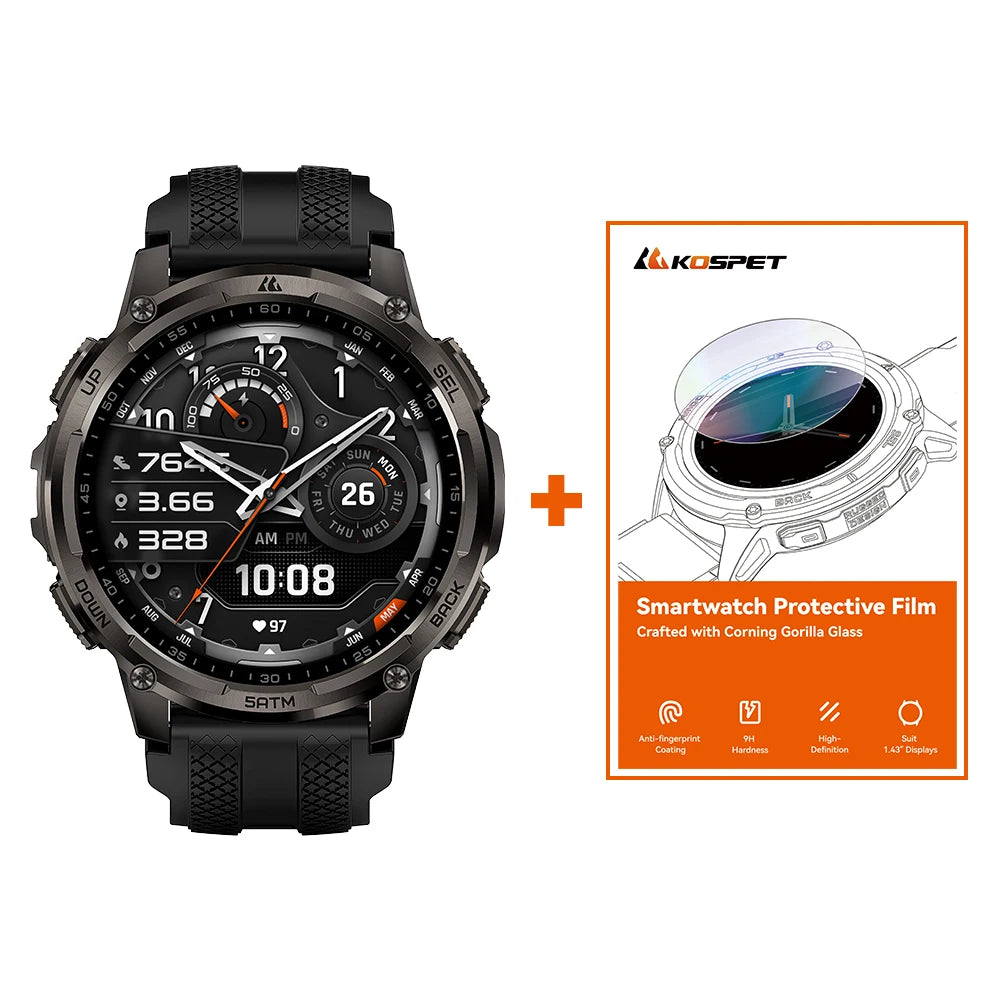 KOSPET Tank T4C Rugged Smartwatch With Dual Band GPS Flashlight