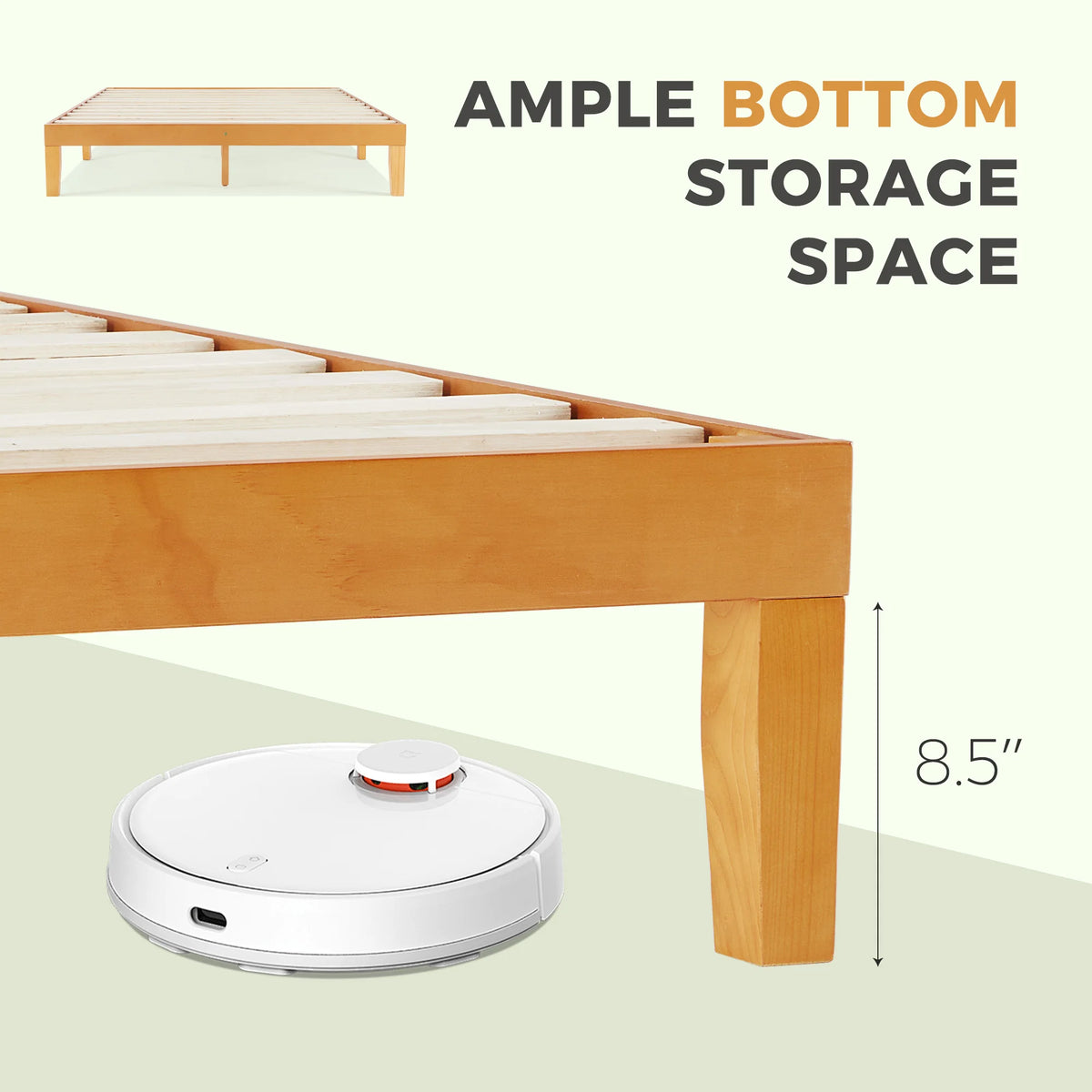 JHK Solid Wood Bed Frame With Sturdy Platform Slat Support
