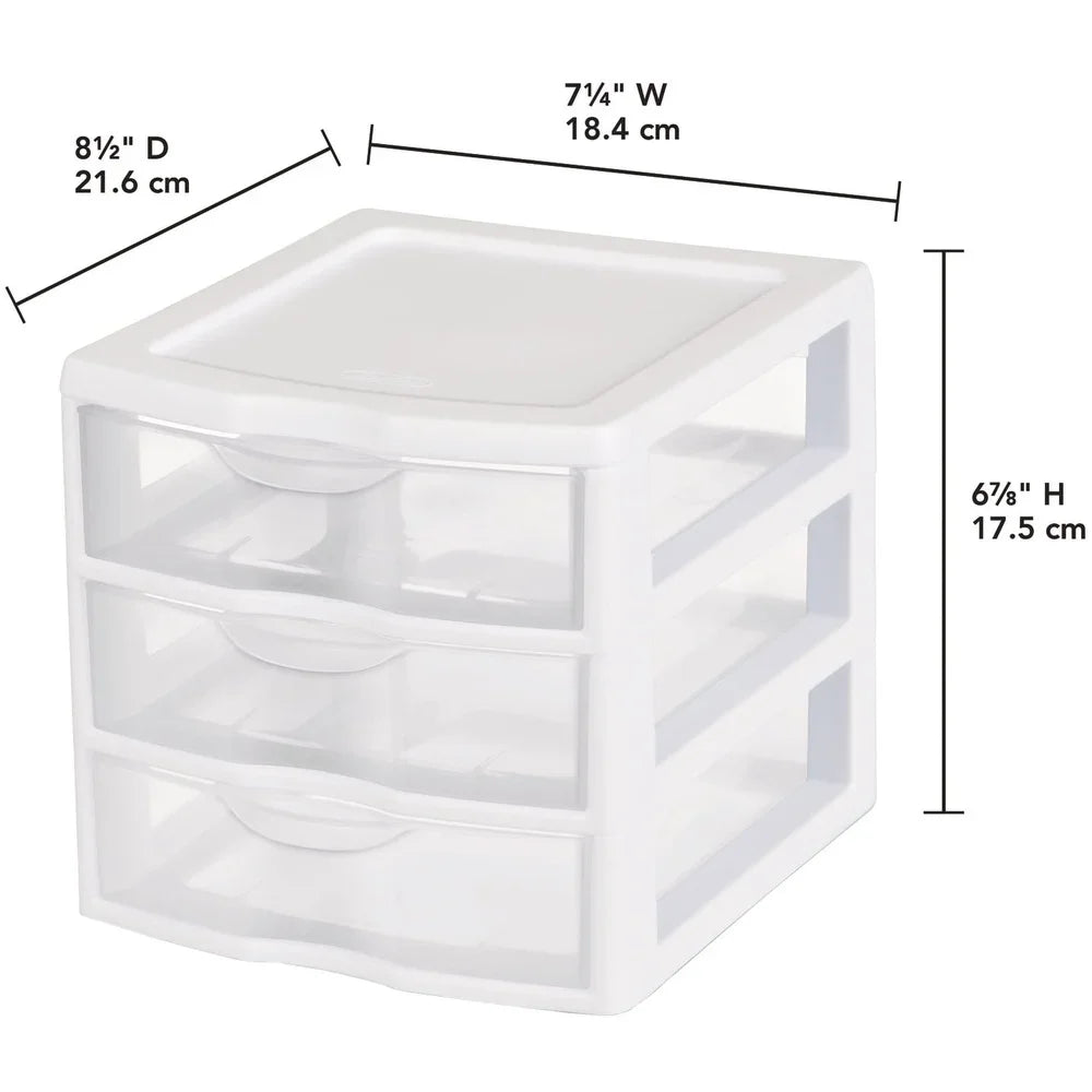 Stackable Three Drawer Plastic Storage Organizer With Clear Front Drawers