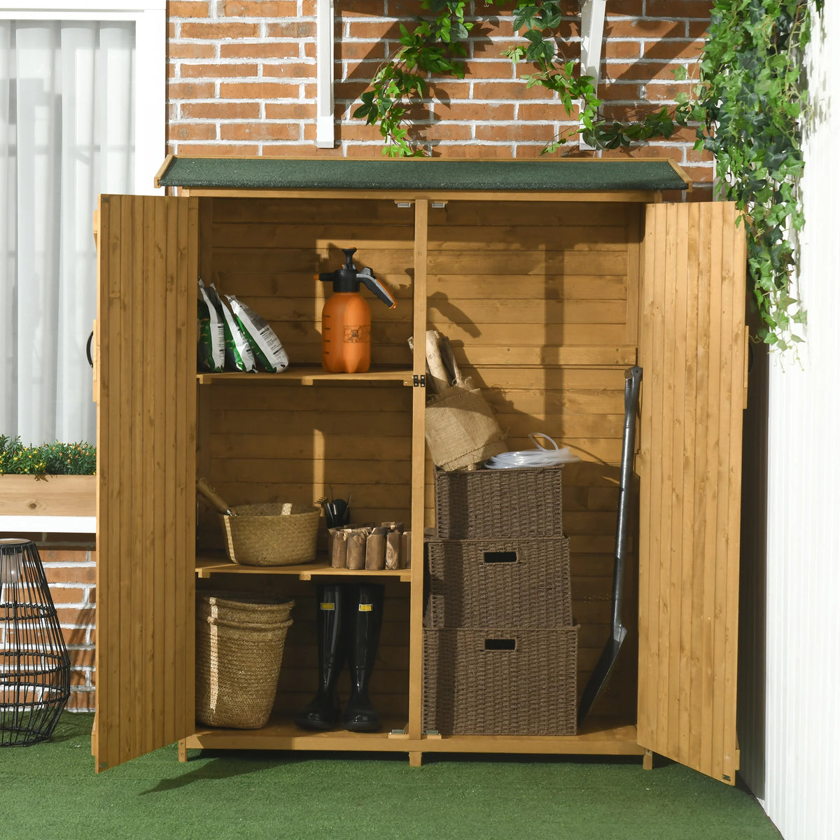 Outsunny Waterproof Steel Garden Storage Shed with Roof and Shelves