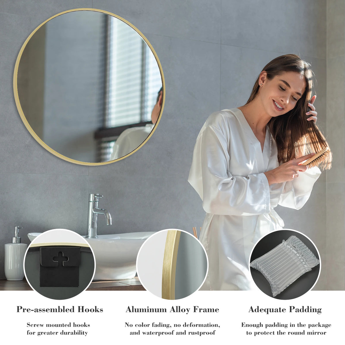 JHK Modern Round Framed Vanity Mirror For Bedroom Living Room