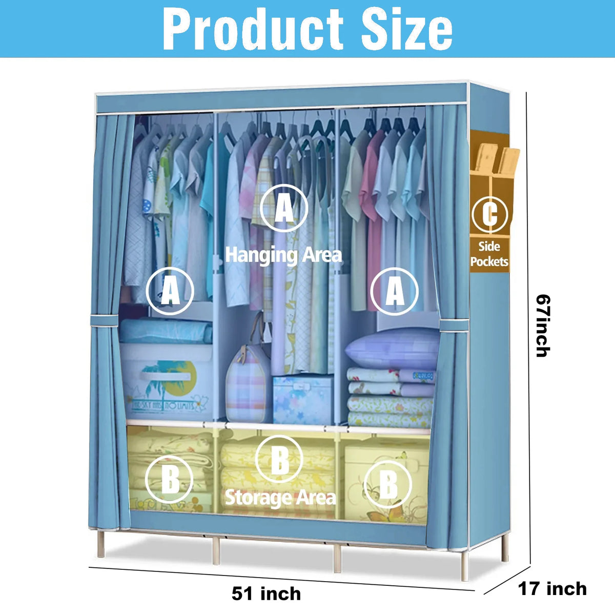 Portable Fabric Wardrobe Clothing Storage Organizer For Bedroom