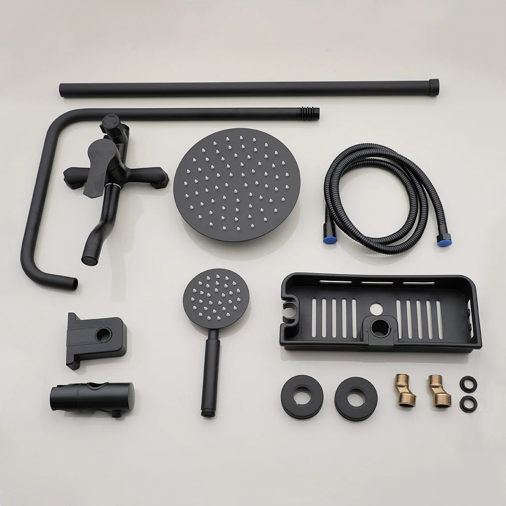Sinlaku Wall Mount Shower Mixer With Rainfall Head And Shelf