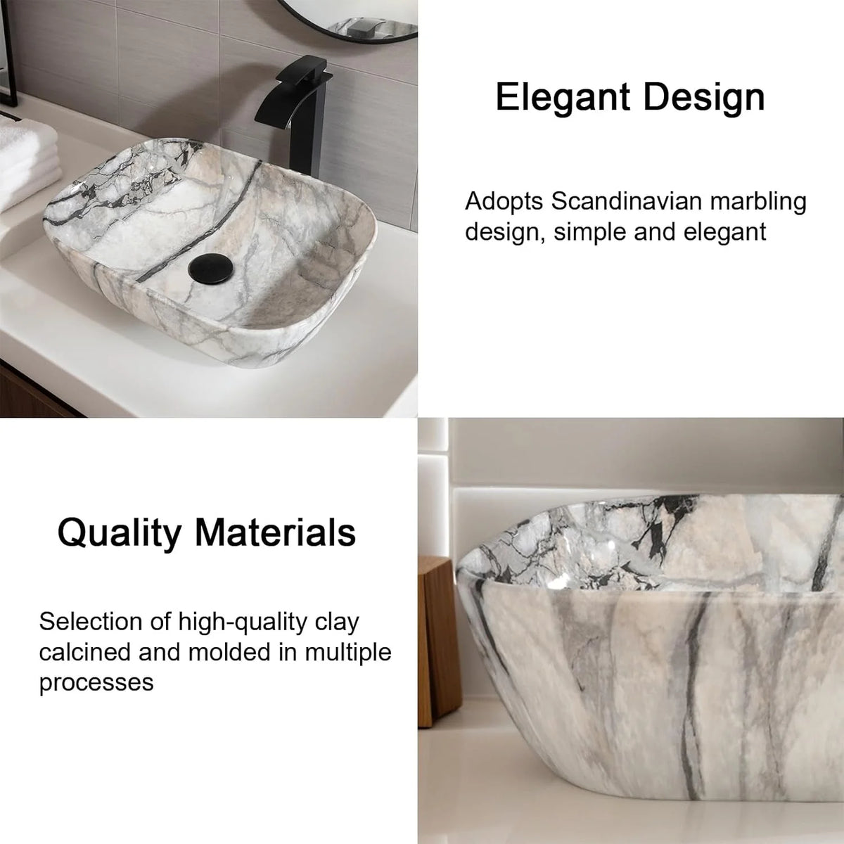 Mekkhala Rectangular Ceramic Vessel Sink Basin With Faucet