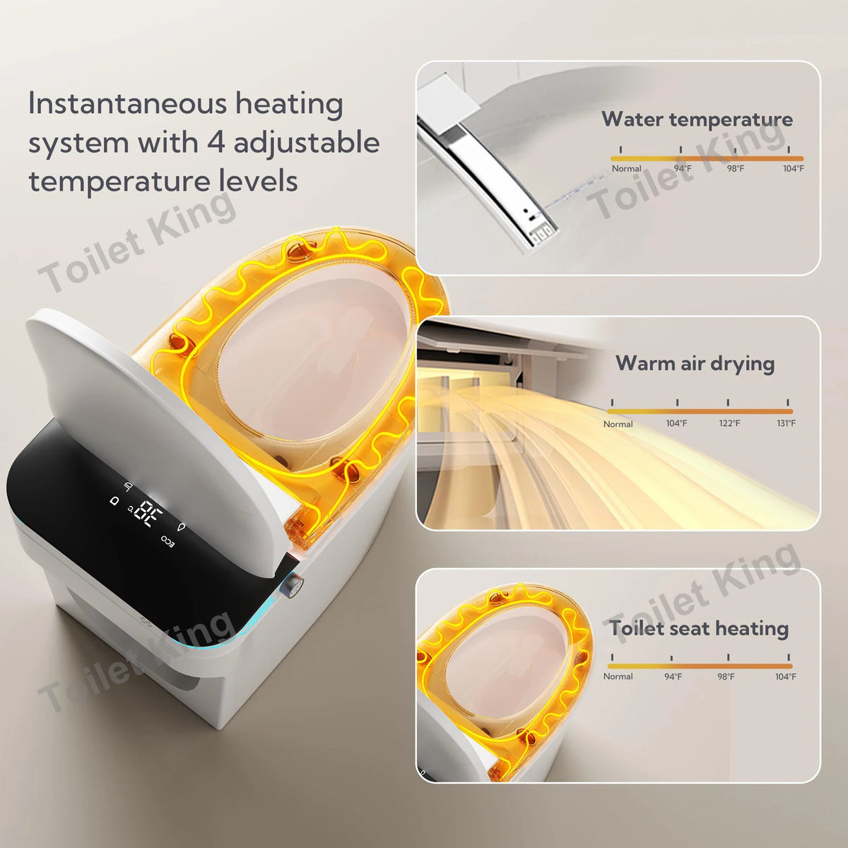 Elongated Smart Toilet With Built-In Bidet, Voice Control, Dryer