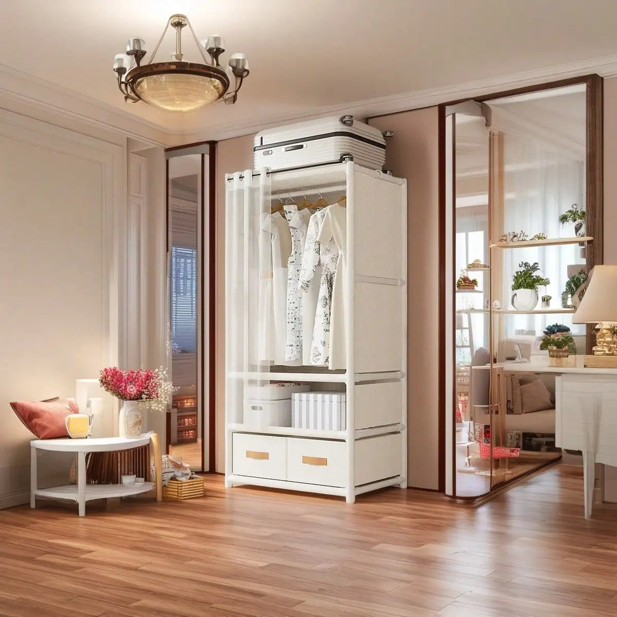 Portable Wardrobe Closet With Drawers Hanging Rods And Storage Shelves