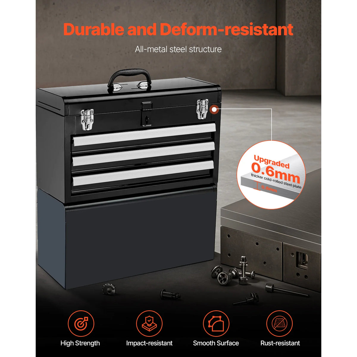 SucceBuy Three Drawer Metal Tool Chest With EVA Liners