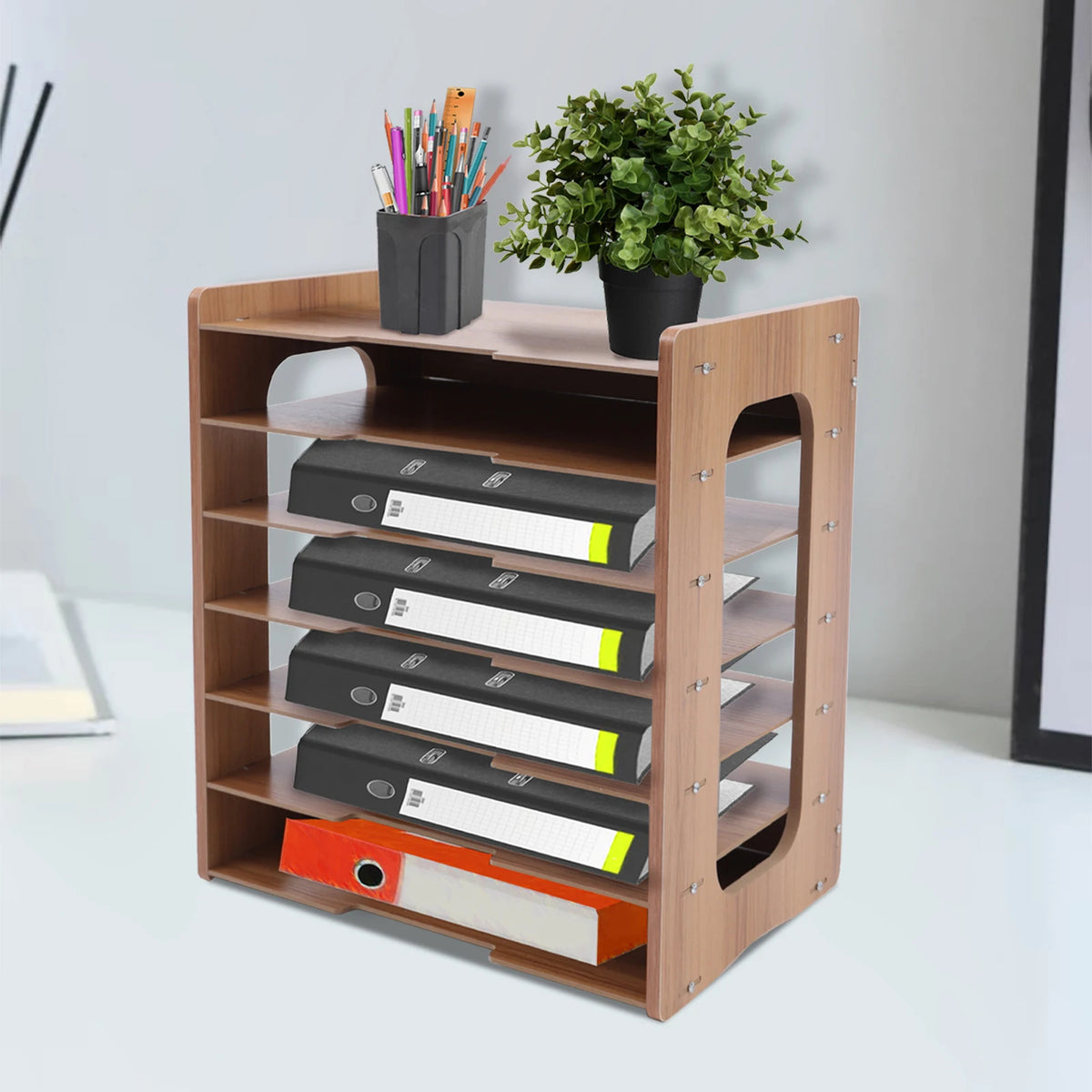 Seven Tier Wooden Office Paper Organizer Desk File Holder