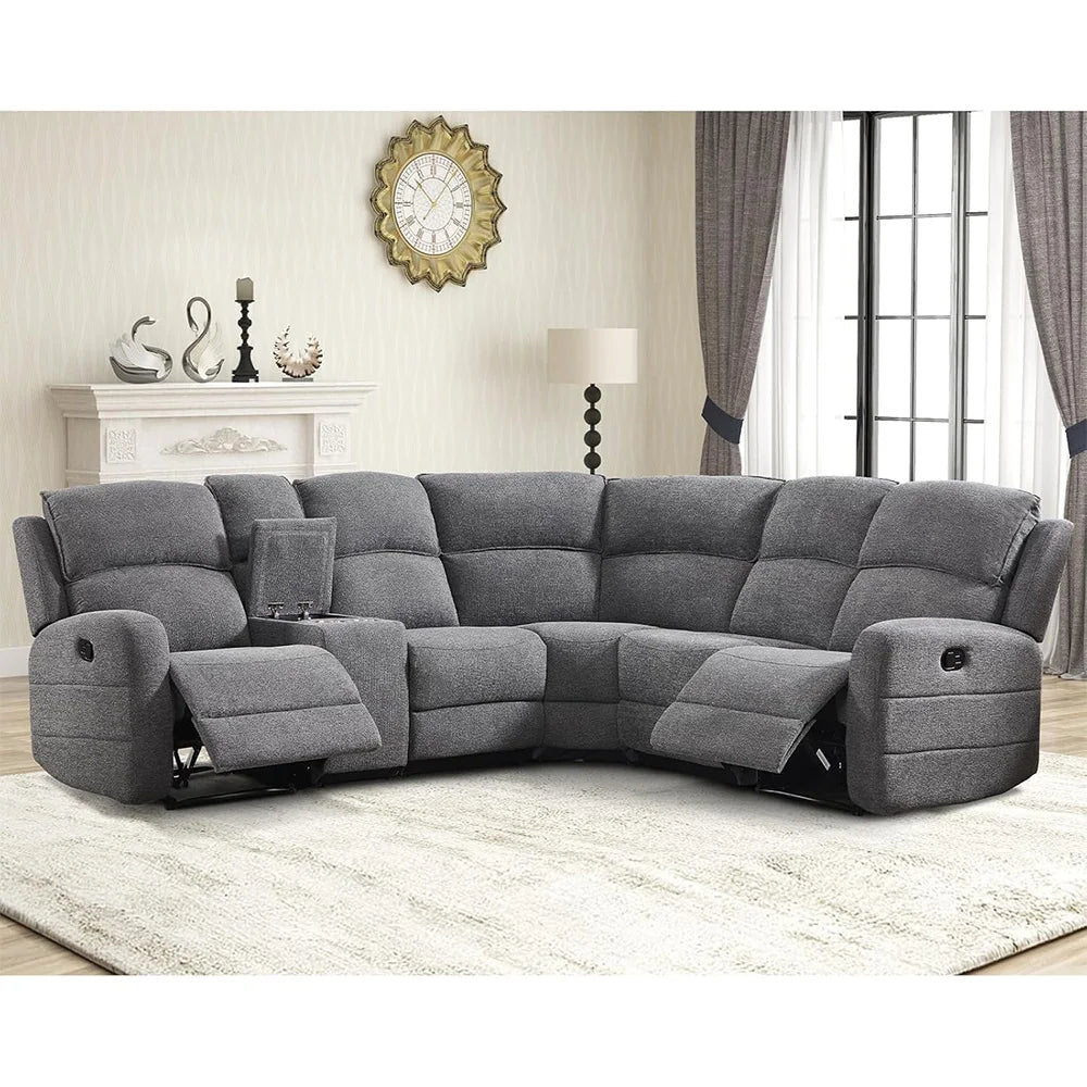 Ebello Fabric Reclining Sectional Sofa With Cup Holders Padded Headrest