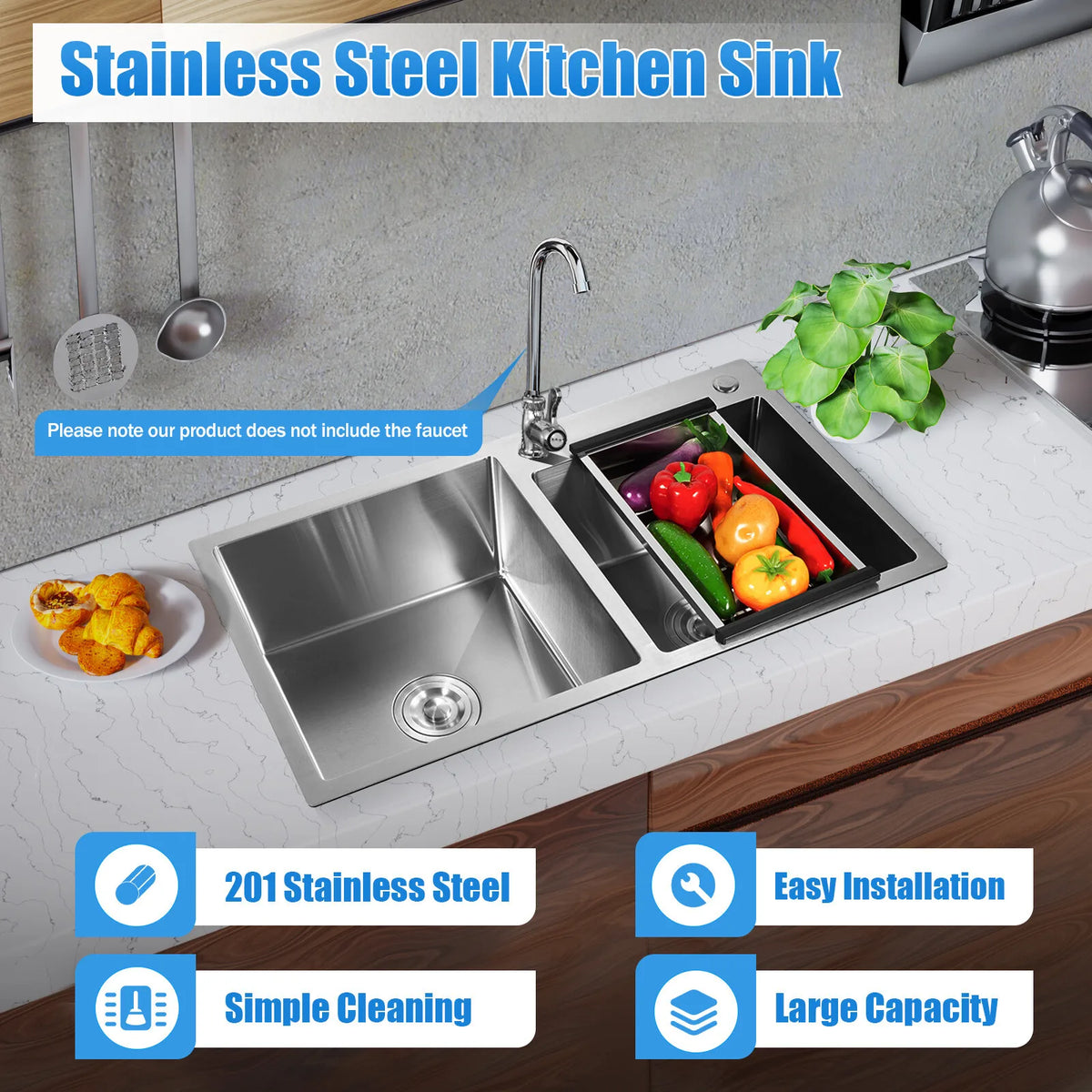 Stainless Steel Double Bowl Kitchen Sink With Noise Reduction