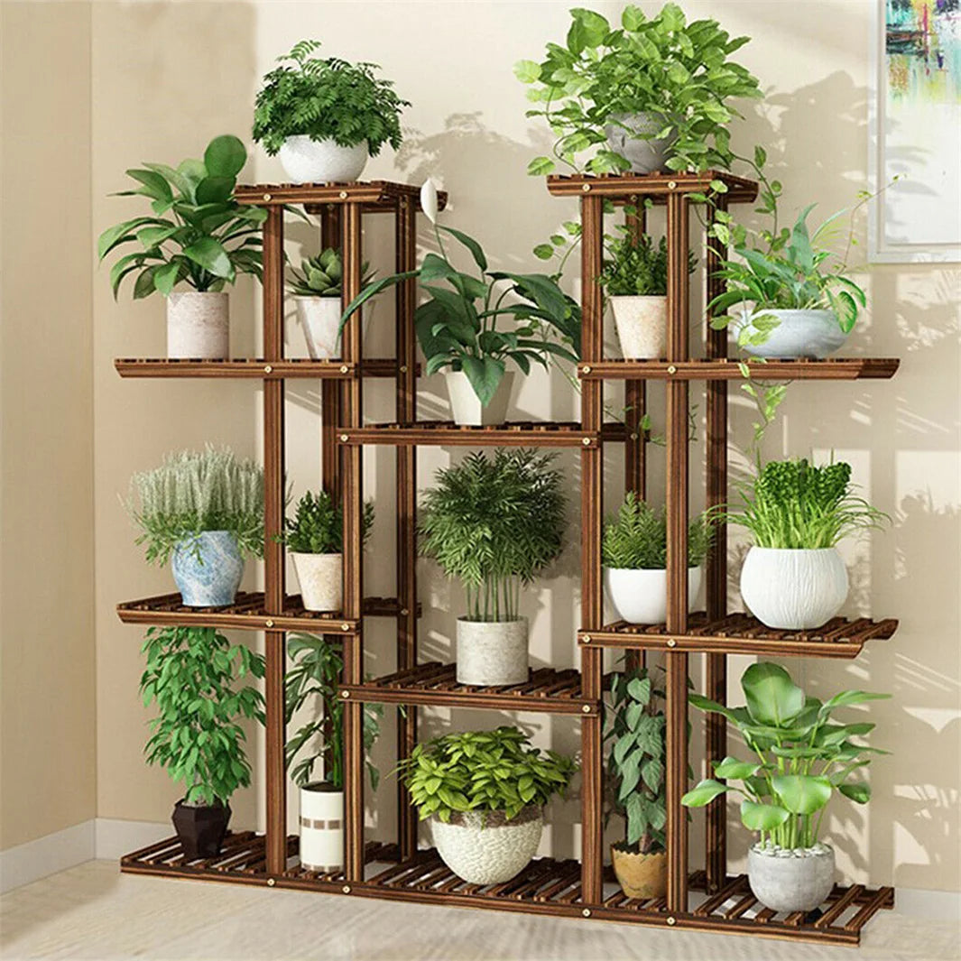 11 Tier Carbonized Wood Plant Stand Display Shelf