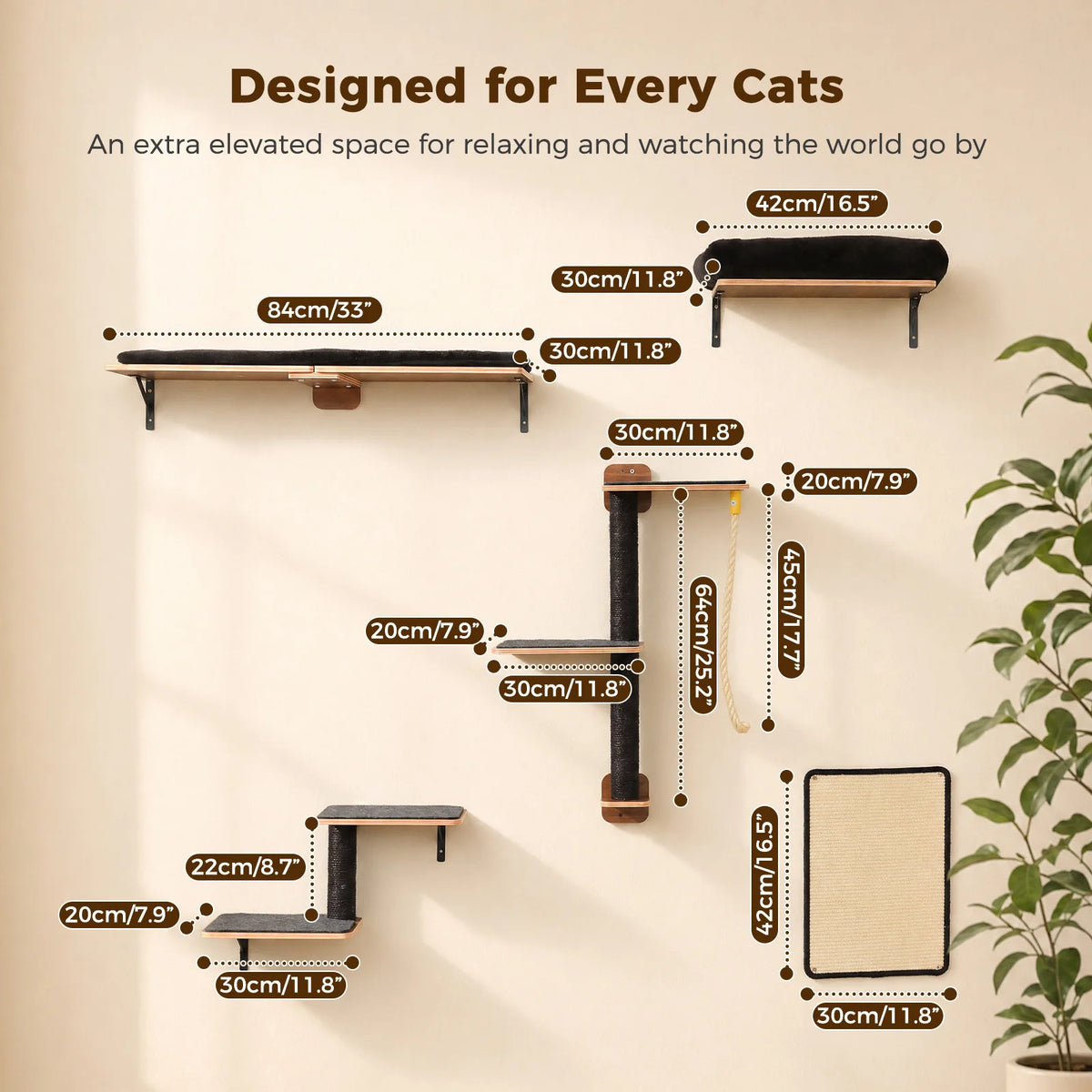 Pawz Road 5 Tier Wooden Wall Mounted Cat Climbing Shelf