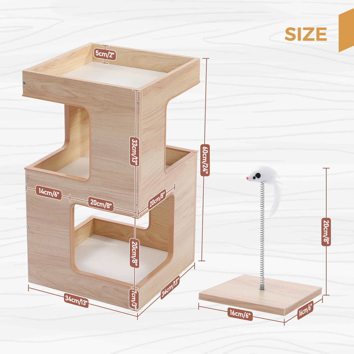PAWZ Road Modern Wood Cat Condo Removable Mats Scratching Pad