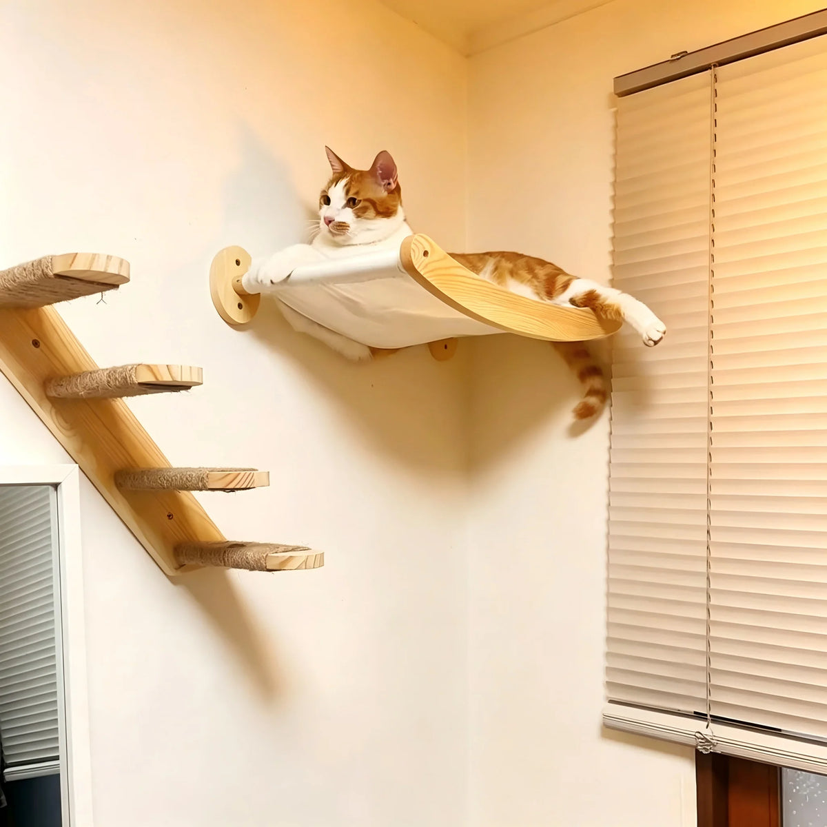 CWV Wall Mounted Cat Hammock And Scratching Stairway Shelf