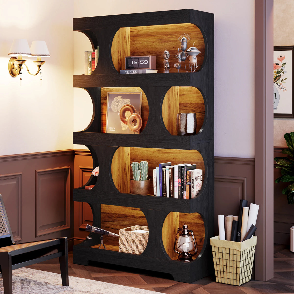 Tribesigns Modern S Shaped Bookcase With Four Tier Decorative Shelves