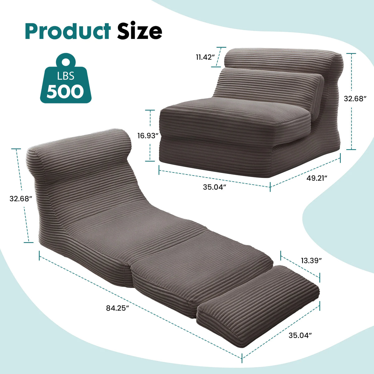 JHK Ergonomic Convertible Folding Sofa Bed with Lumbar Support