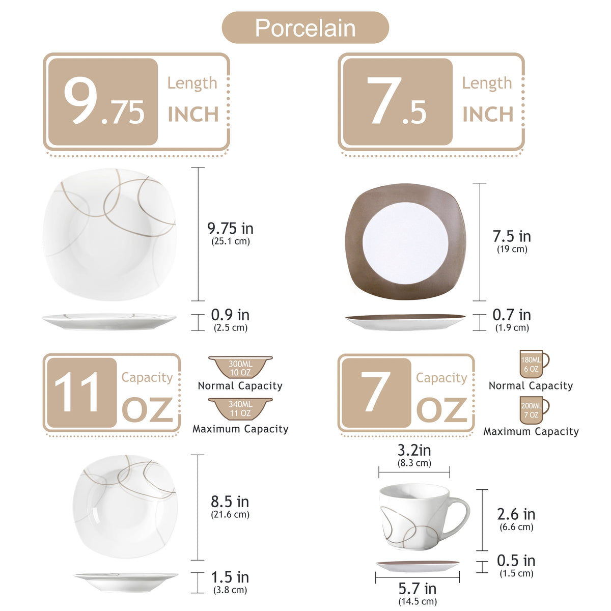 Malacasa 30Pc Porcelain Ceramic Dinner Set With Cups And Saucers