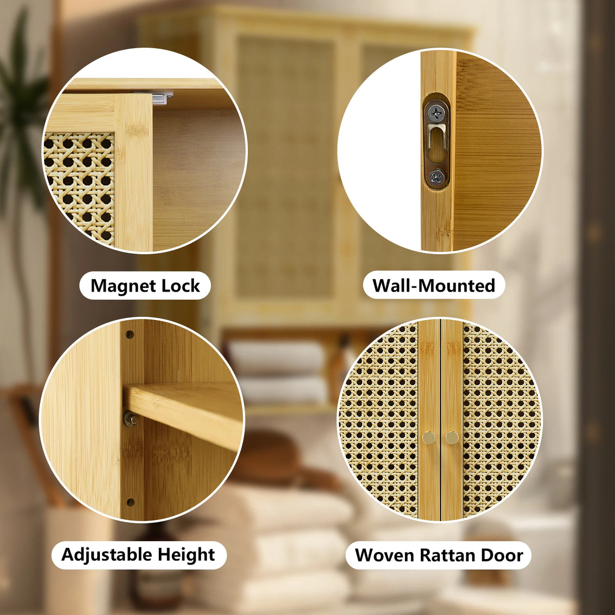 Wisfor Bamboo Wall Mounted Medicine Cabinet With Rattan Doors