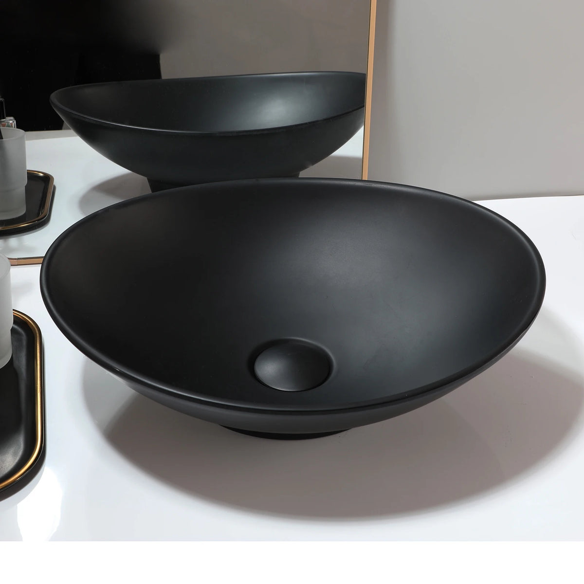 SINLAKU Oval Vessel Bathroom Sink Set With Waterfall Faucet