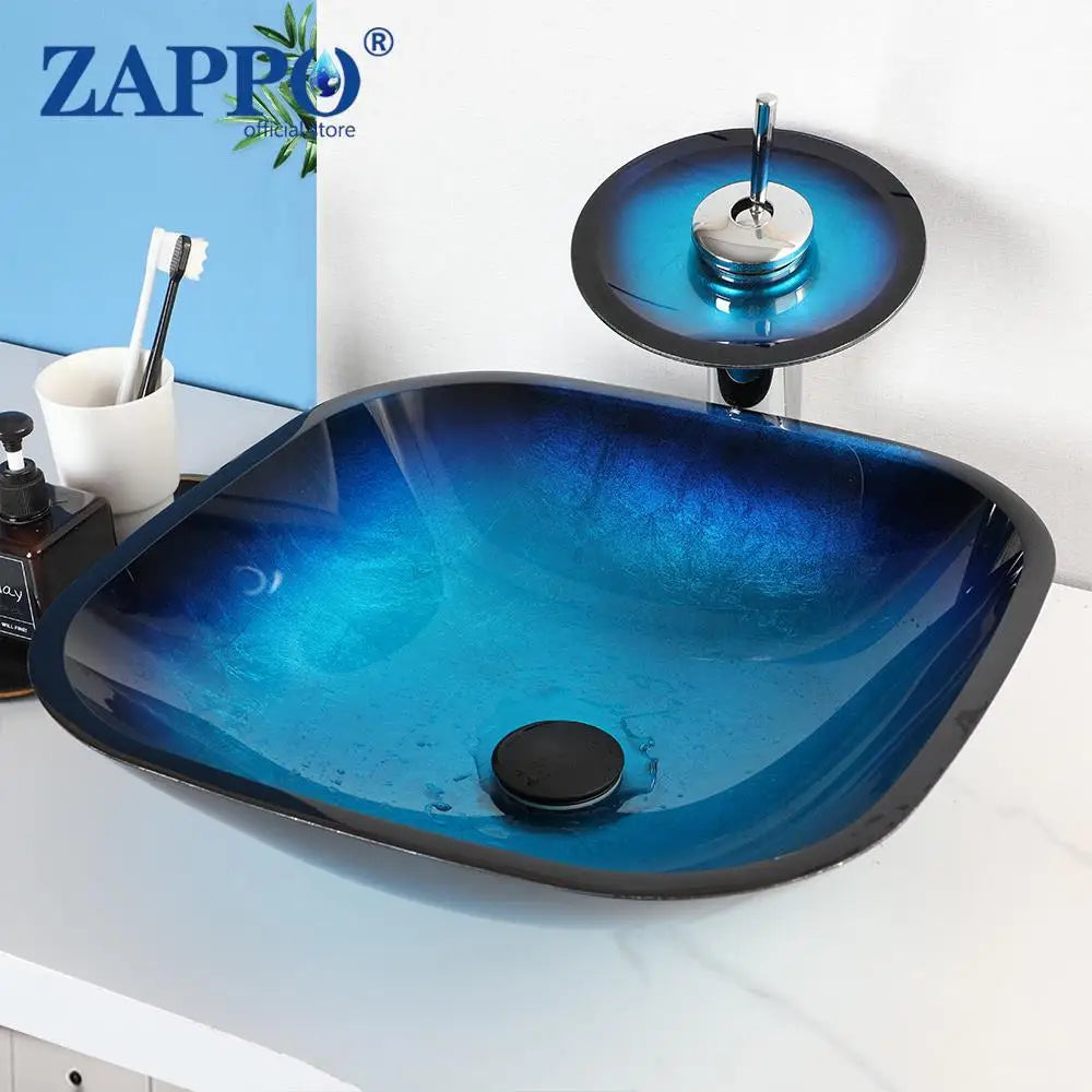 Mekkhal Tempered Glass Bathroom Oval Vessel Sink With Faucet