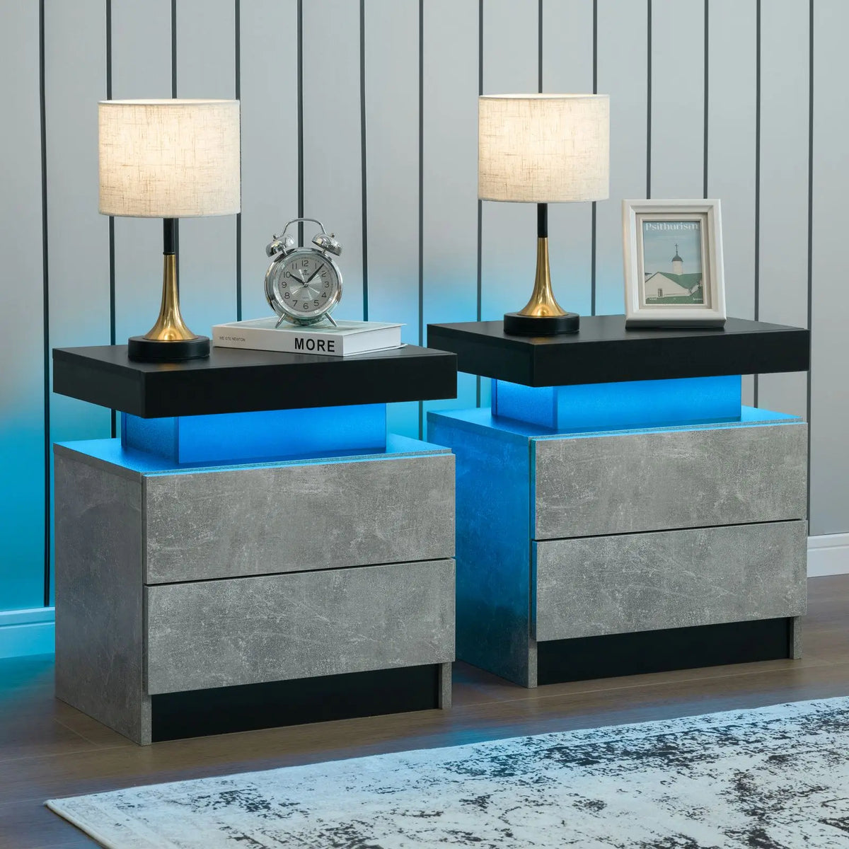 Cubehom LED Nightstand Set With Drawers For Bedroom