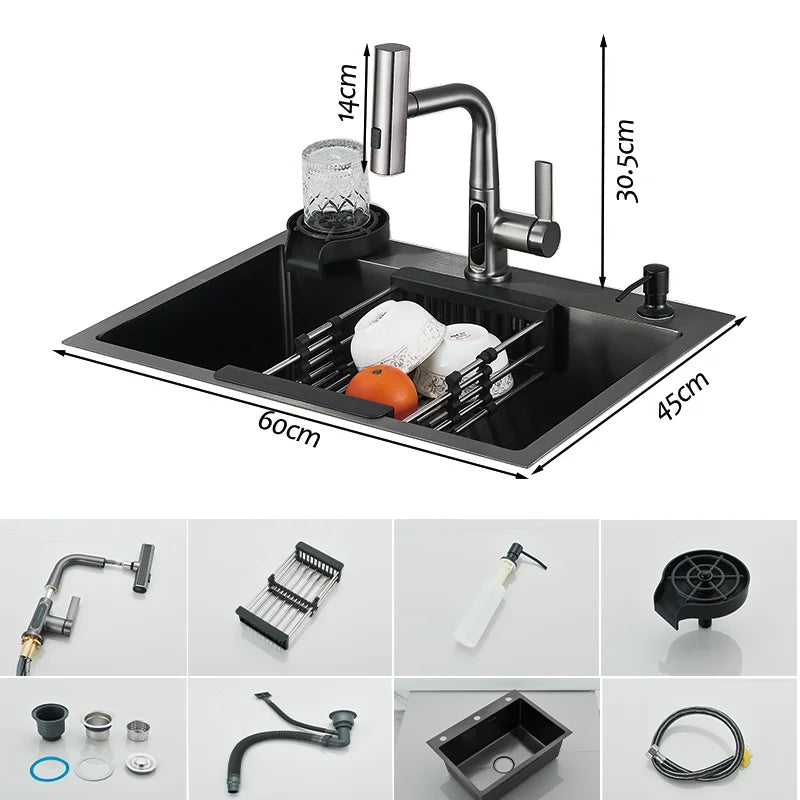 Stainless Steel Single Bowl Kitchen Sink With Pull Out Faucet