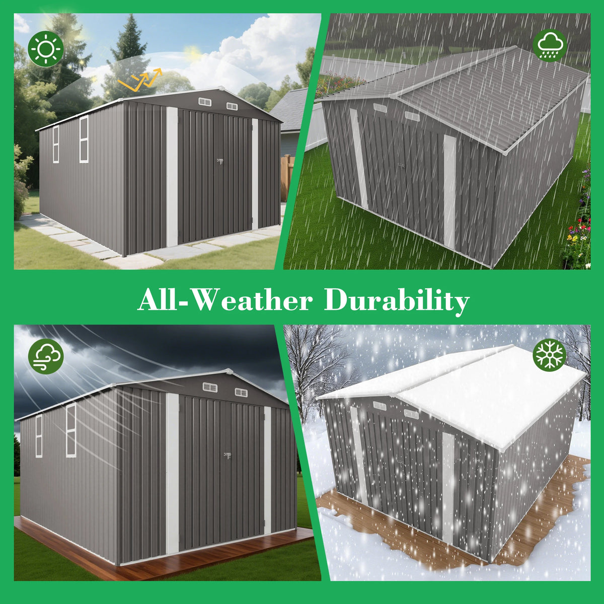 SUSUA Outdoor Metal Storage Shed With Double Doors And Windows